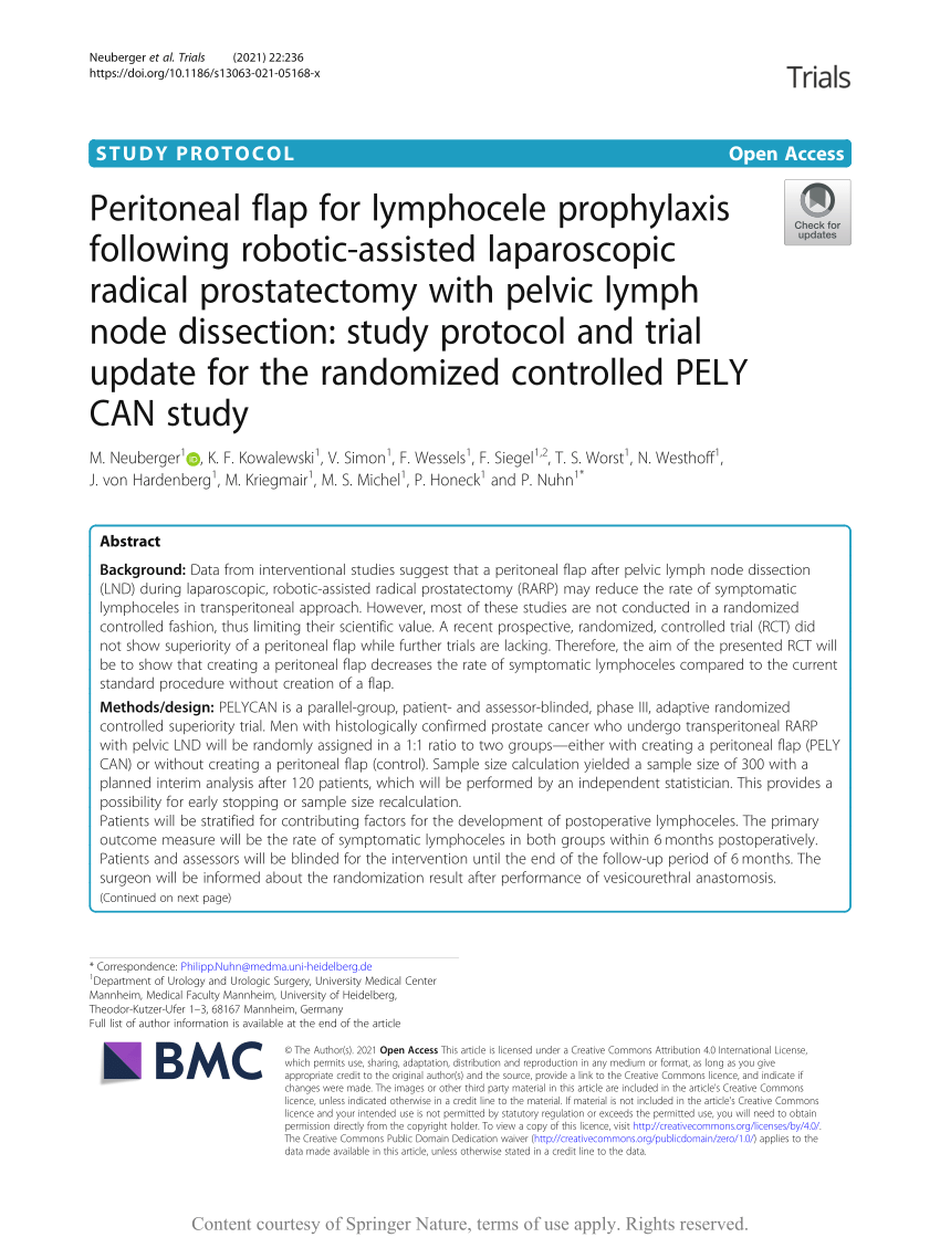 Pdf Peritoneal Flap For Lymphocele Prophylaxis Following Robotic