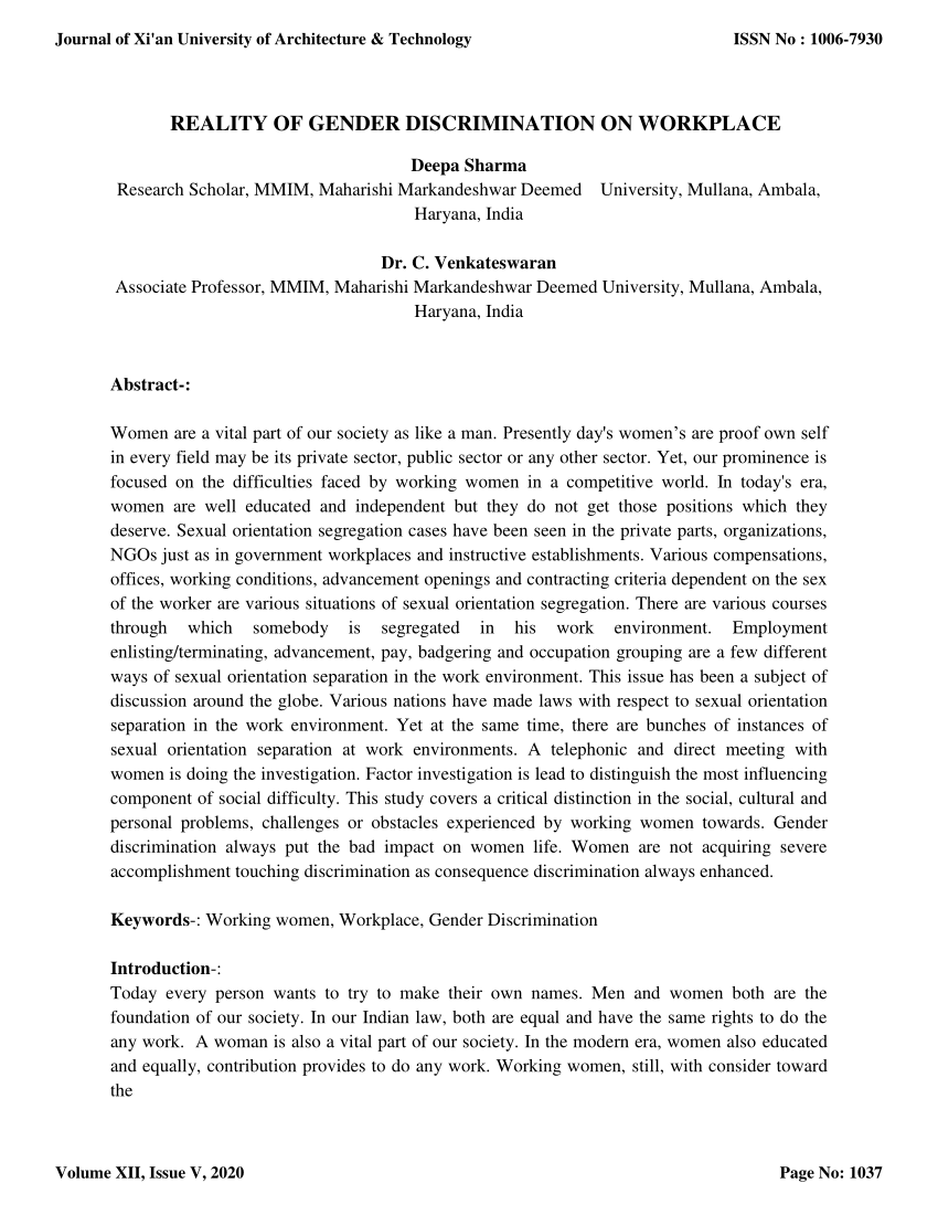 research paper on gender discrimination at workplace