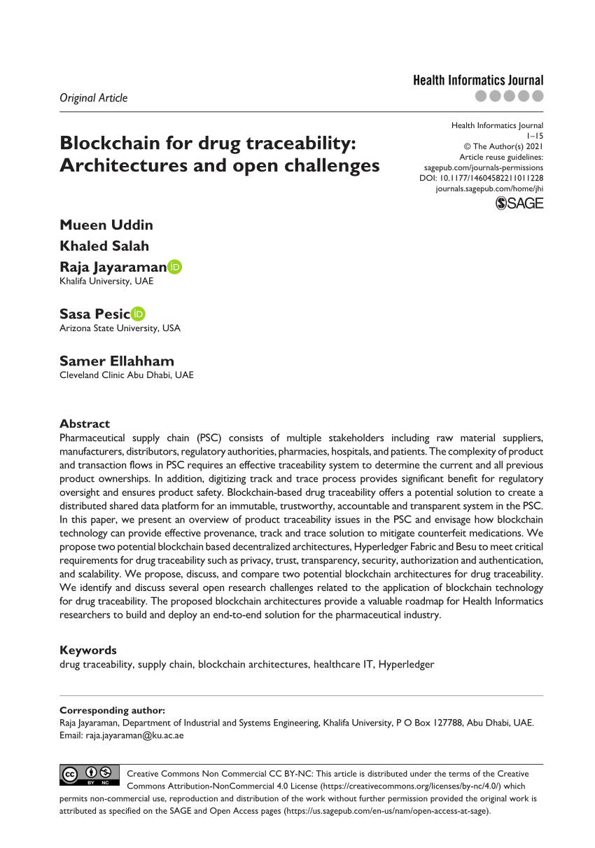 (PDF) Blockchain for Drug Traceability: Architectures and Open Challenges