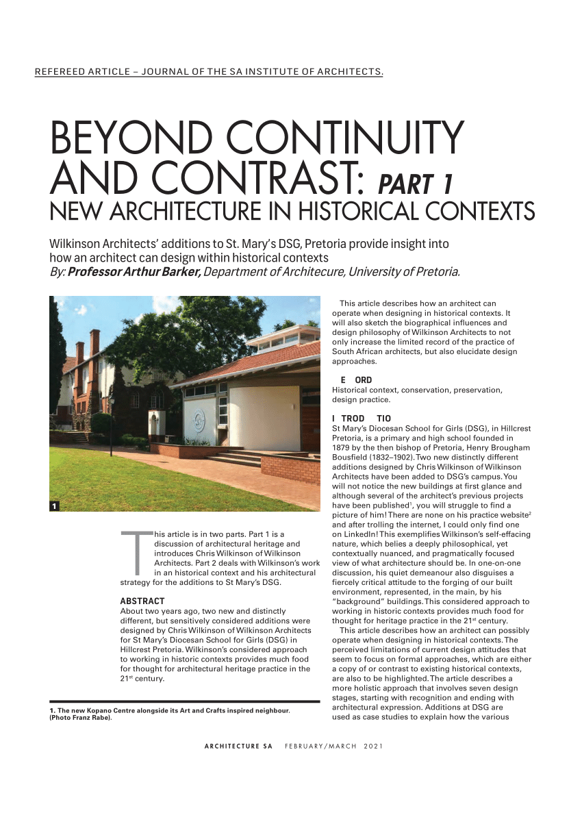 Pdf Beyond Continuity And Contrast Part 1 New Architecture In Historical Contexts
