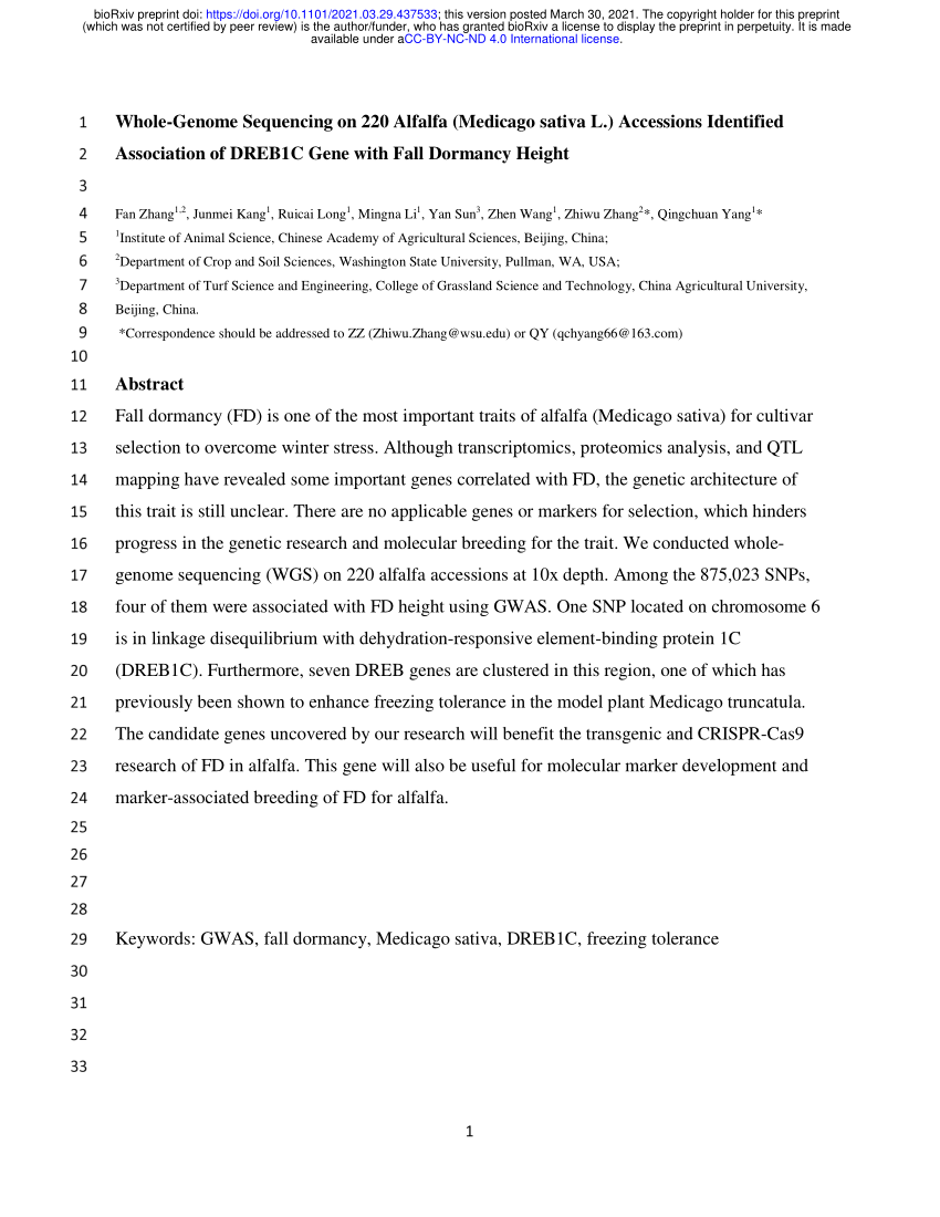 (PDF) Whole-Genome Sequencing on 220 Alfalfa (Medicago sativa L Sns-Brigh10