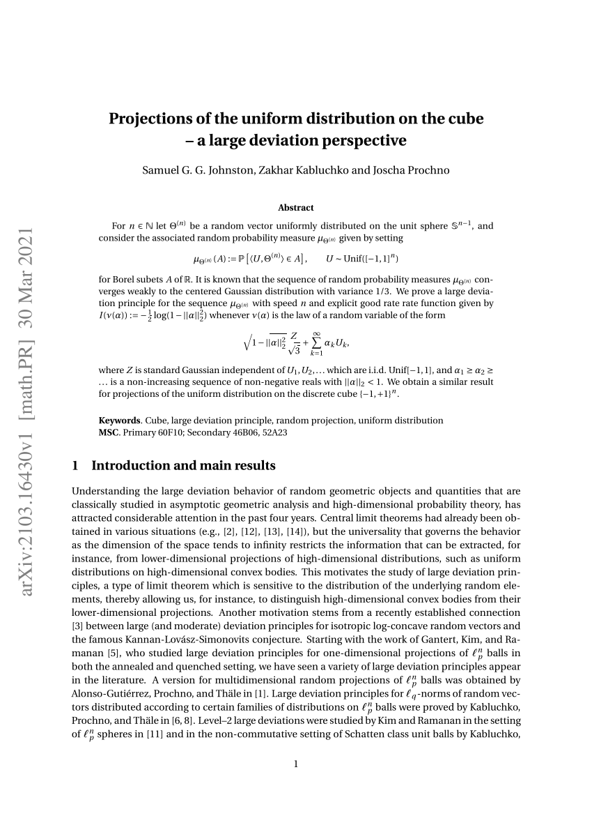 Pdf Projections Of The Uniform Distribution On The Cube A Large Deviation Perspective