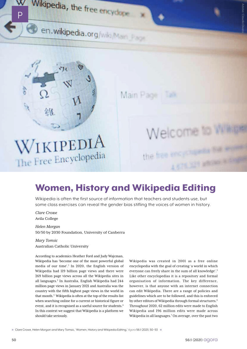 PDF) Women, History and Wikipedia Editing, Agora (2021), 50–53