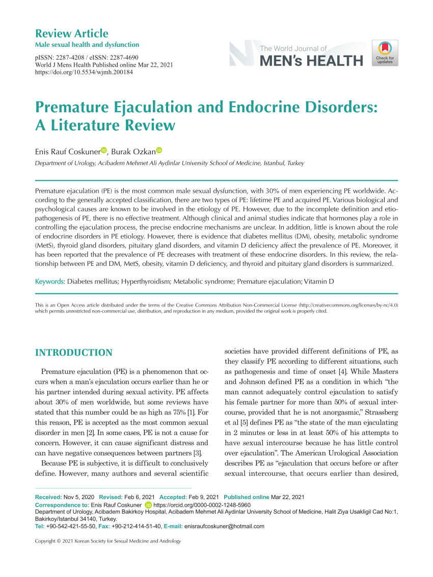 PDF Premature Ejaculation and Endocrine Disorders A Literature