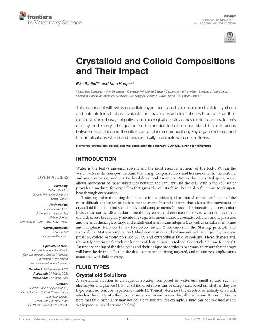 (PDF) Crystalloid and Colloid Compositions and Their Impact