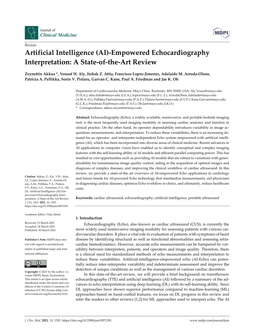 Pdf Artificial Intelligence Ai Empowered Echocardiography Interpretation A State Of The Art Review