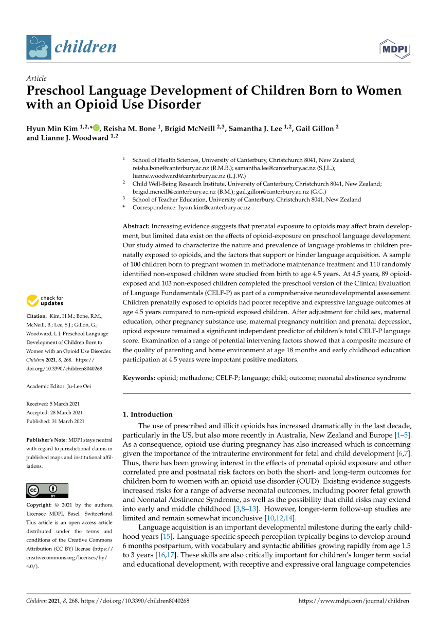 PDF) Preschool Language Development of Children Born to Women with an  Opioid Use Disorder