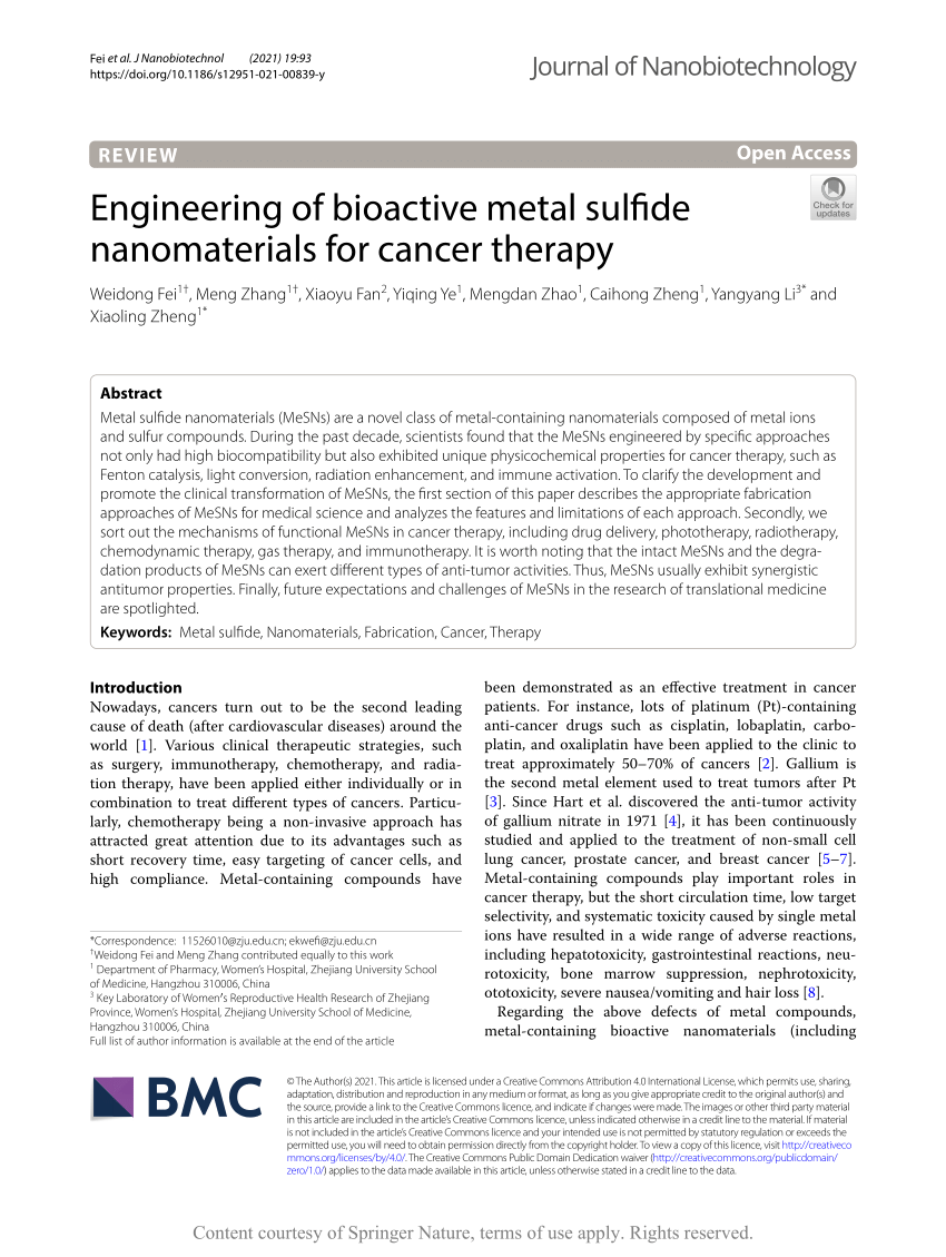 PDF) Engineering of bioactive metal sulfide nanomaterials for 