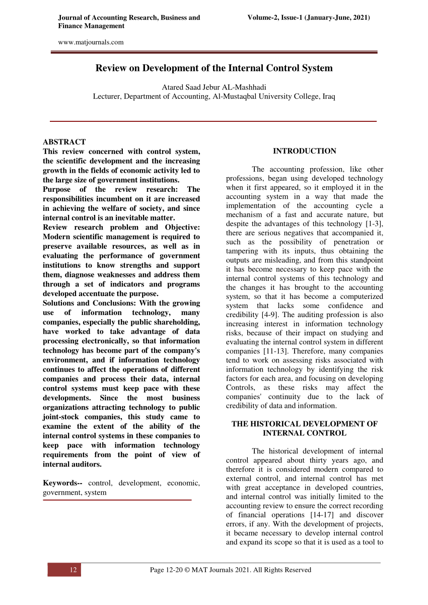 internal control system thesis pdf