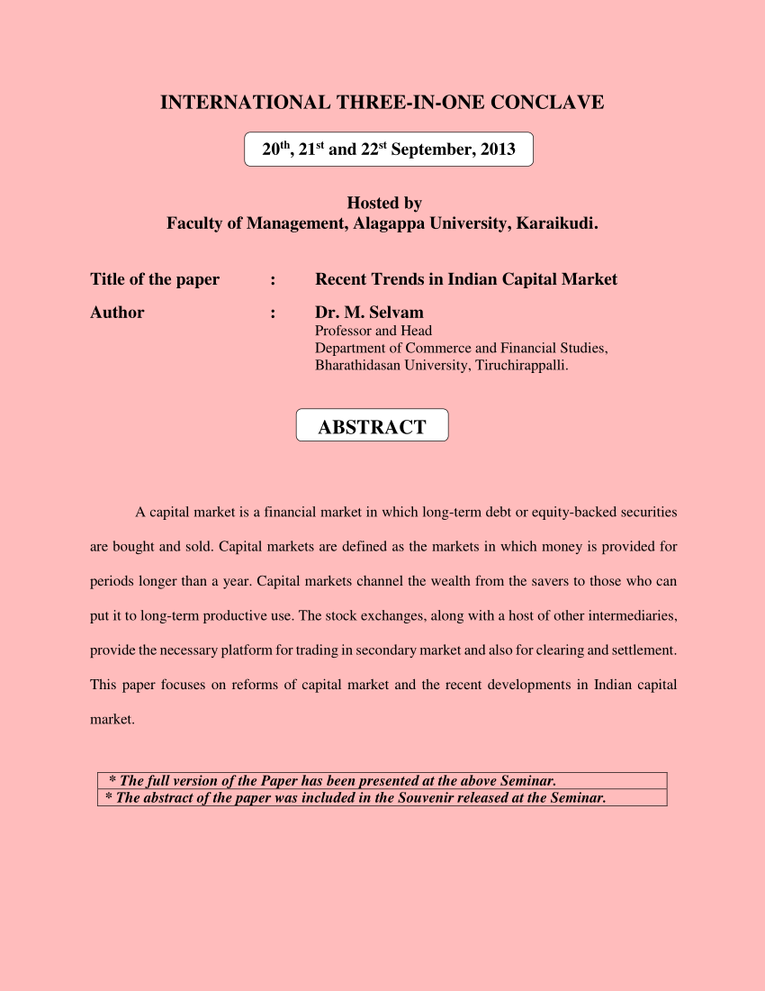 (PDF) Recent Trends in Indian Capital Market