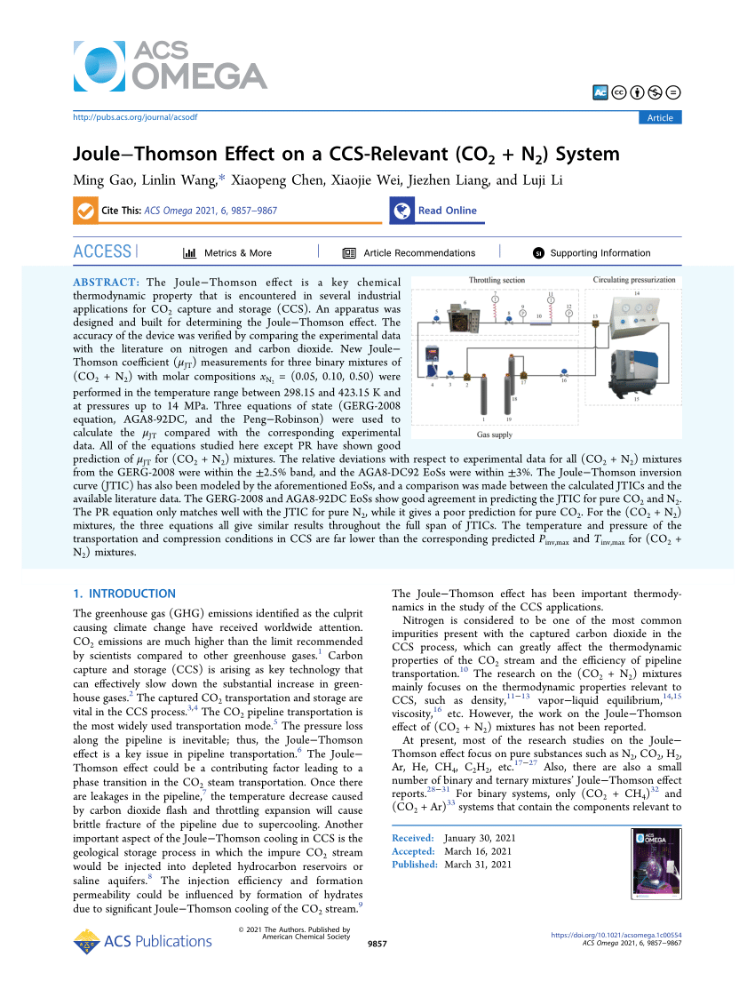 Pdf Joule Thomson Effect On A Ccs Relevant Co 2 N 2 System