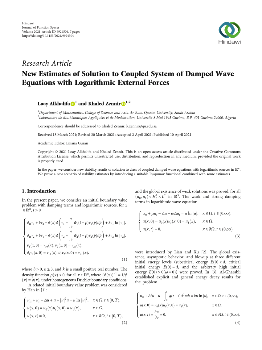 Pdf New Estimates Of Solution To Coupled System Of Damped Wave Equations With Logarithmic External Forces