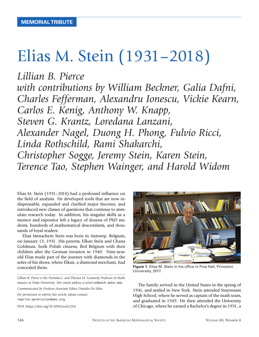 Pdf Elias M Stein 1931 2018