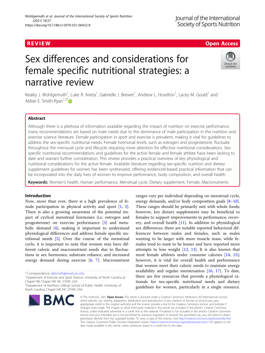 Pdf Sex Differences And Considerations For Female Specific Nutritional Strategies A Narrative 0853