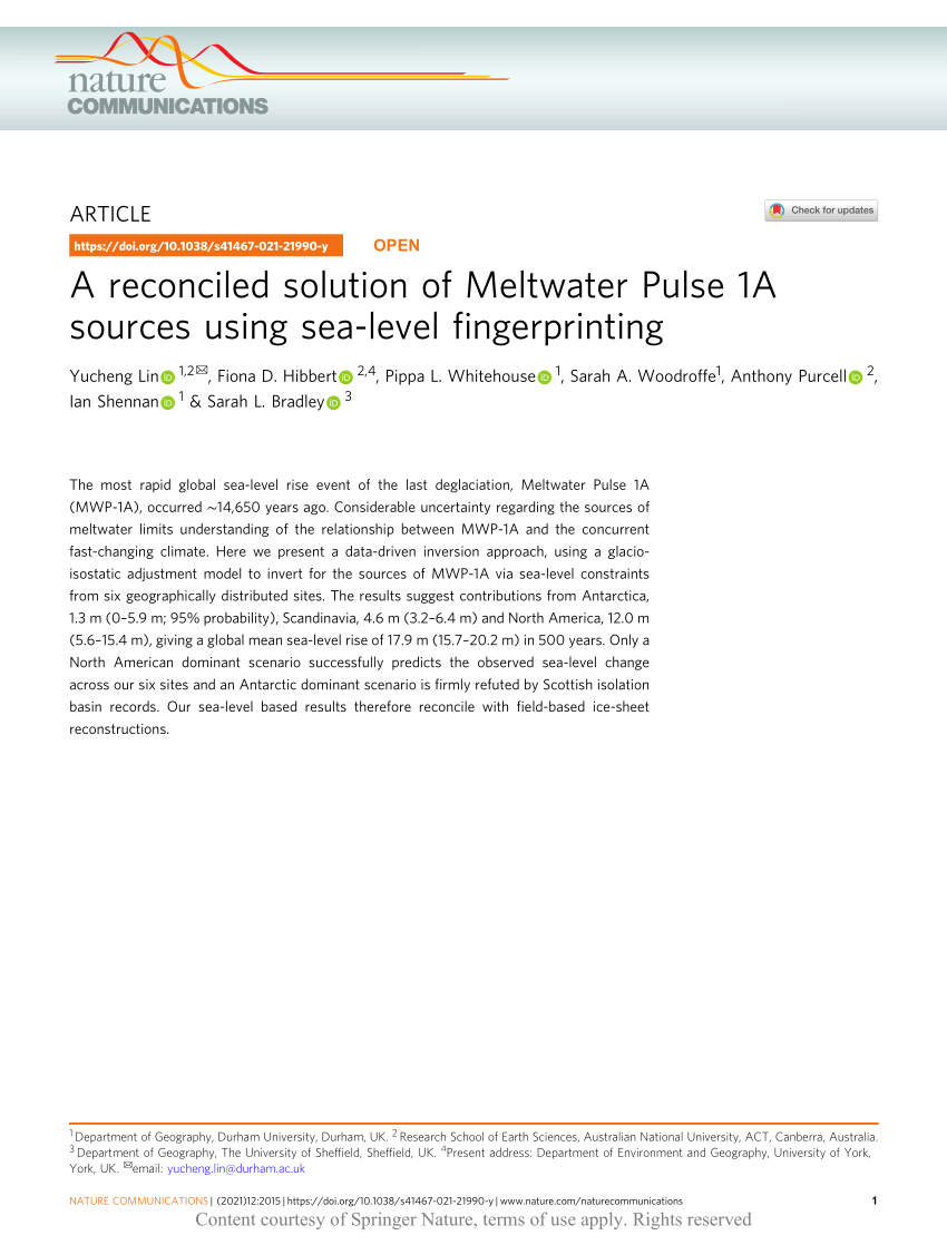 A reconciled solution of Meltwater Pulse 1A sources using sea-level  fingerprinting