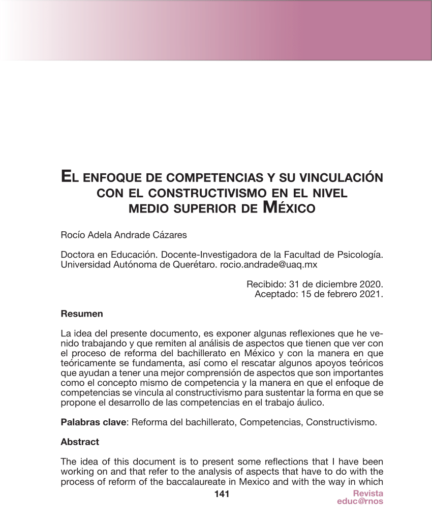 PDF) EL ENFOQUE DE COMPETENCIAS Y SU VINCULACIÓN CON EL CONSTRUCTIVISMO EN  EL NIVEL MEDIO SUPERIOR DE MÉXICO