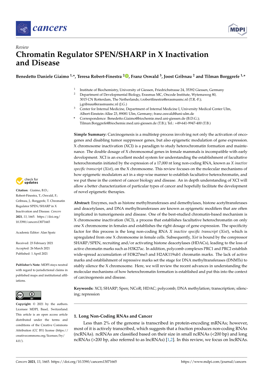 PDF) Chromatin Regulator SPEN/SHARP in X Inactivation and Disease