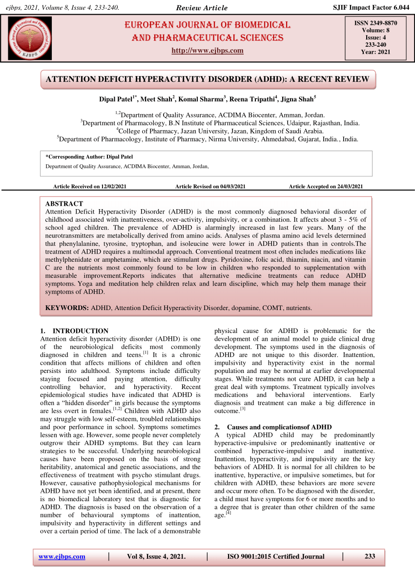 research articles on adhd