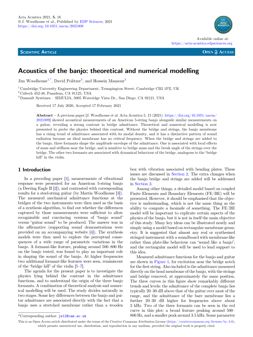Pdf Acoustics Of The Banjo Theoretical And Numerical Modelling