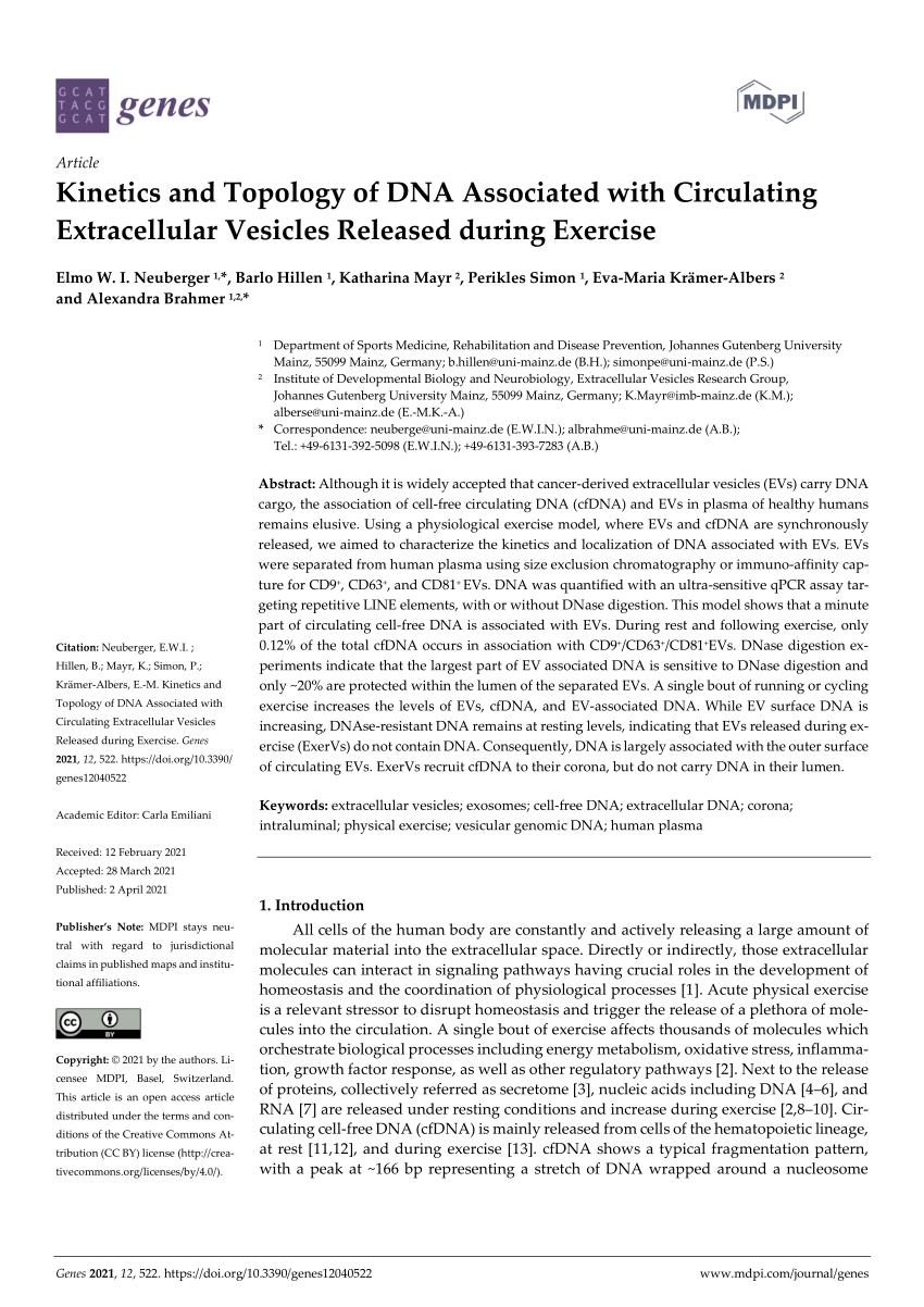 vokal dart Grund PDF) Kinetics and Topology of DNA Associated with Circulating Extracellular  Vesicles Released during Exercise