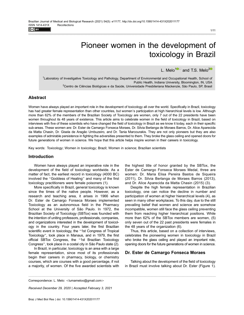 PDF) Pioneer women in the development of toxicology in Brazil