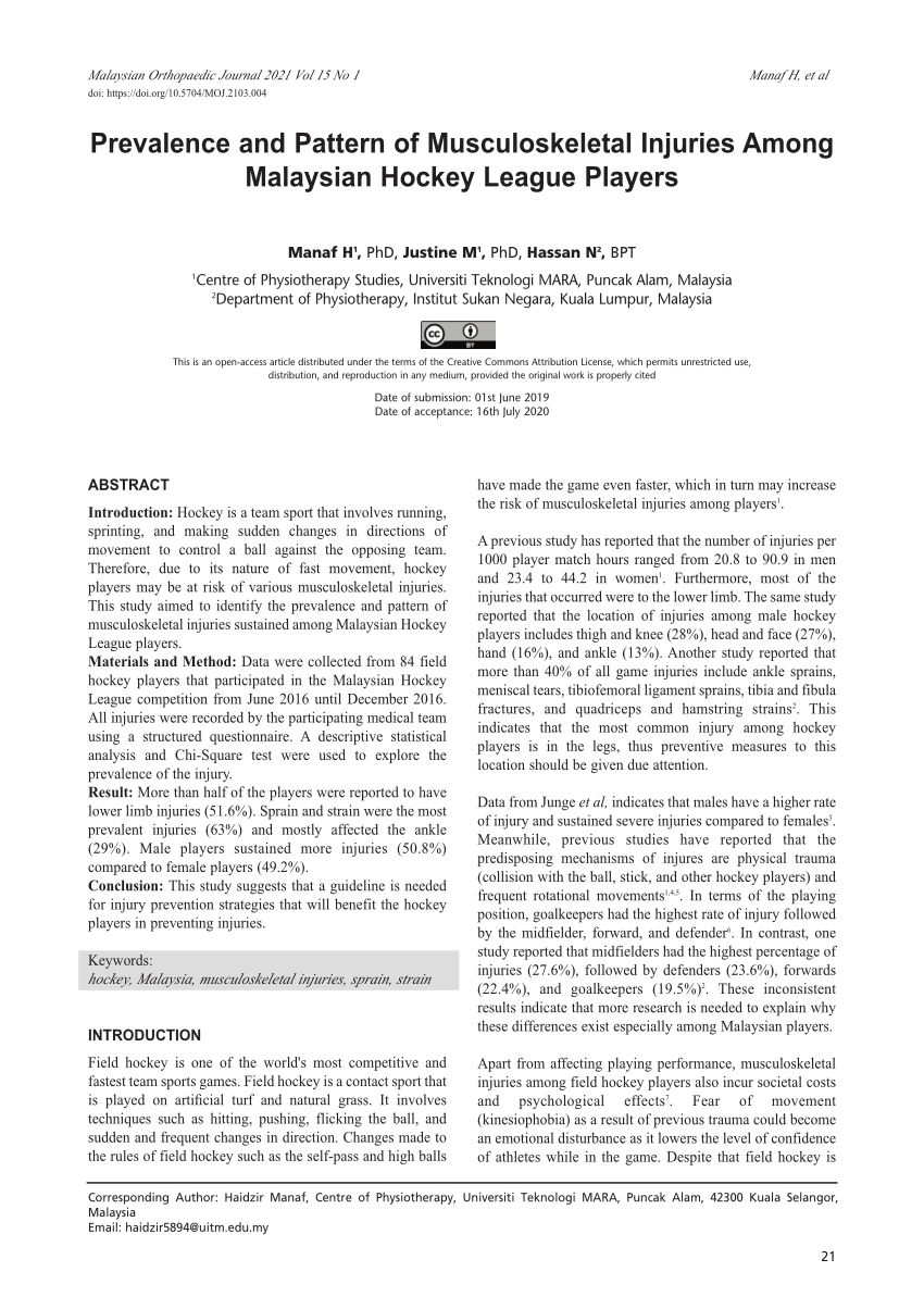 PDF) Prevalence and Pattern of Musculoskeletal Injuries Among 