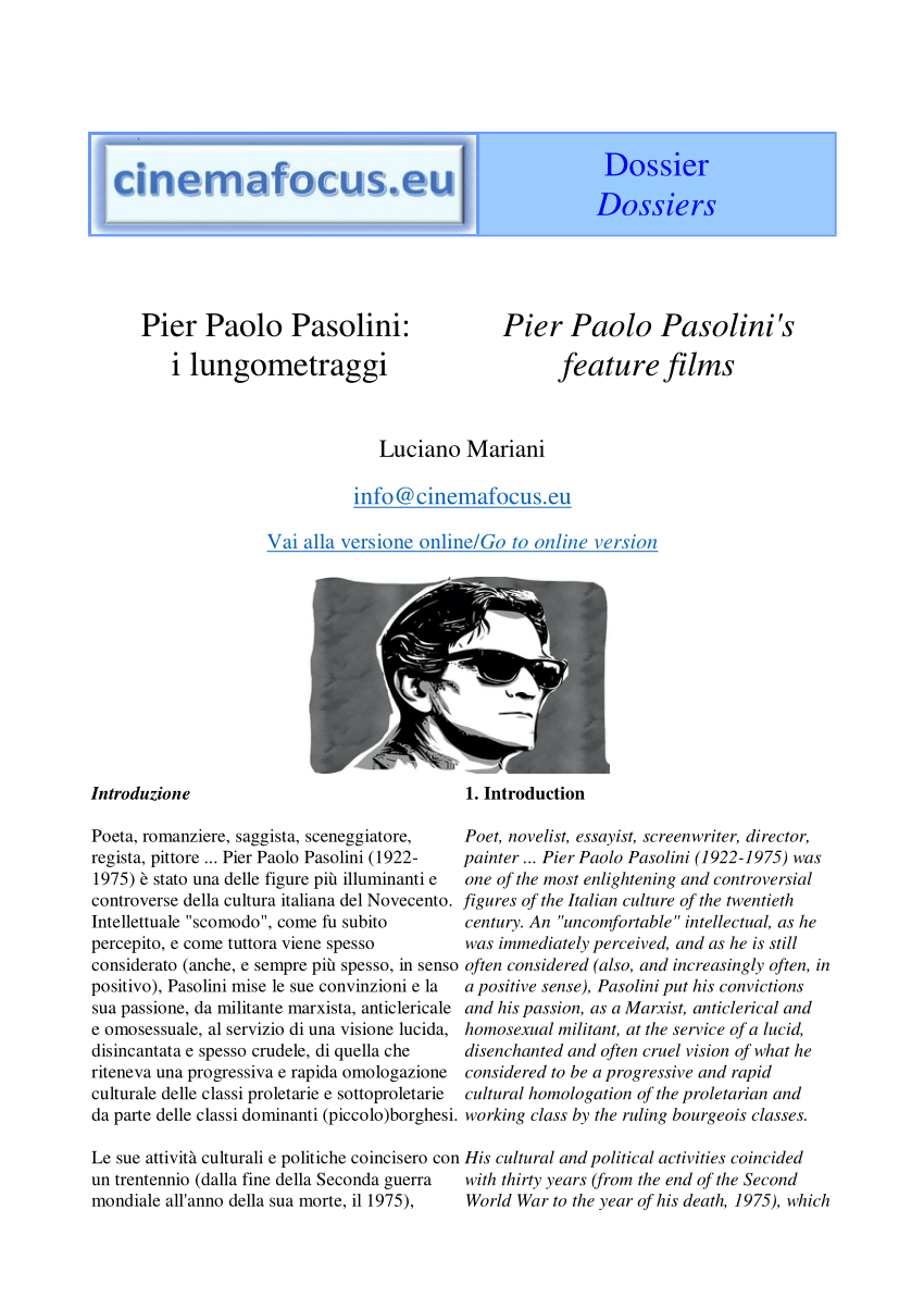 PDF) Pier Paolo Pasolini: i lungometraggi