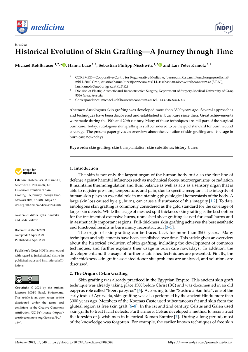 (PDF) Historical Evolution of Skin Grafting—A Journey through Time