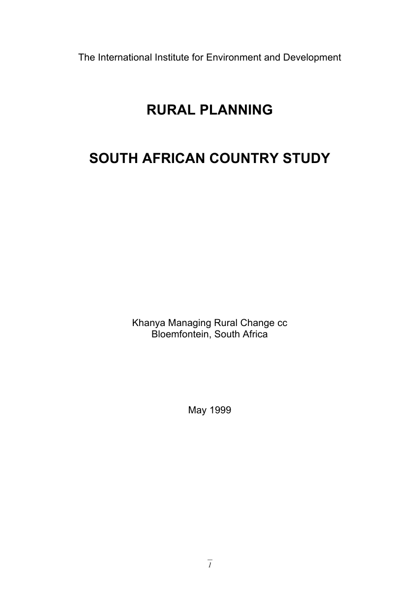 (PDF) RURAL PLANNING SOUTH AFRICAN COUNTRY STUDY
