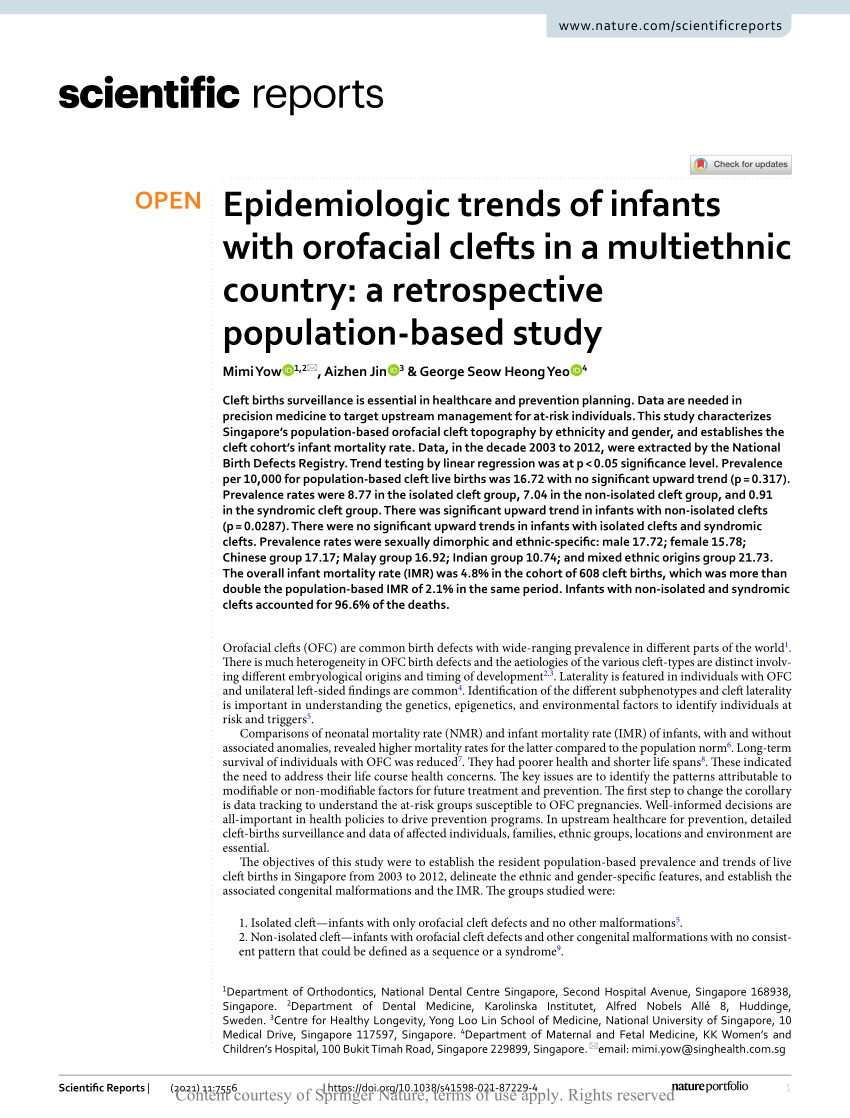 PDF) Epidemiologic trends of infants with orofacial clefts in a