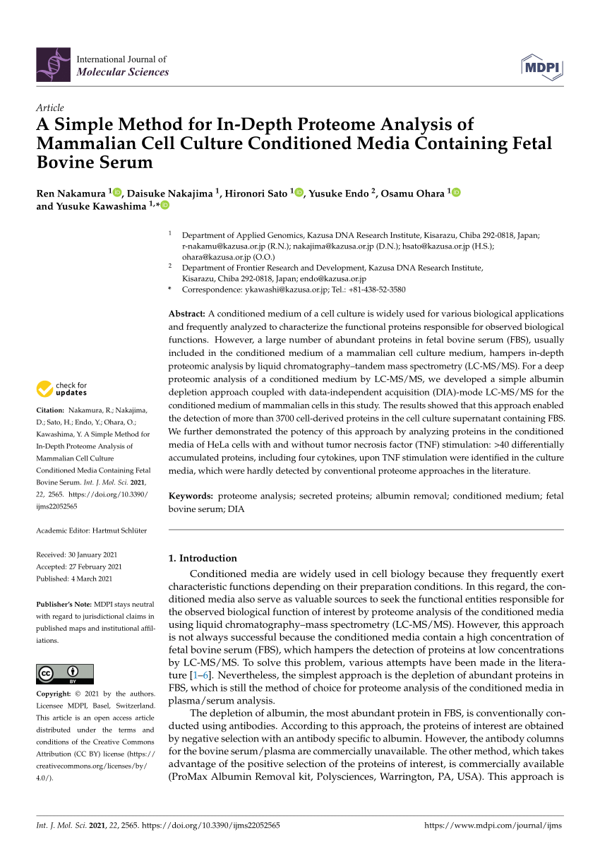 (PDF) A Simple Method for In-Depth Proteome Analysis of Mammalian Cell