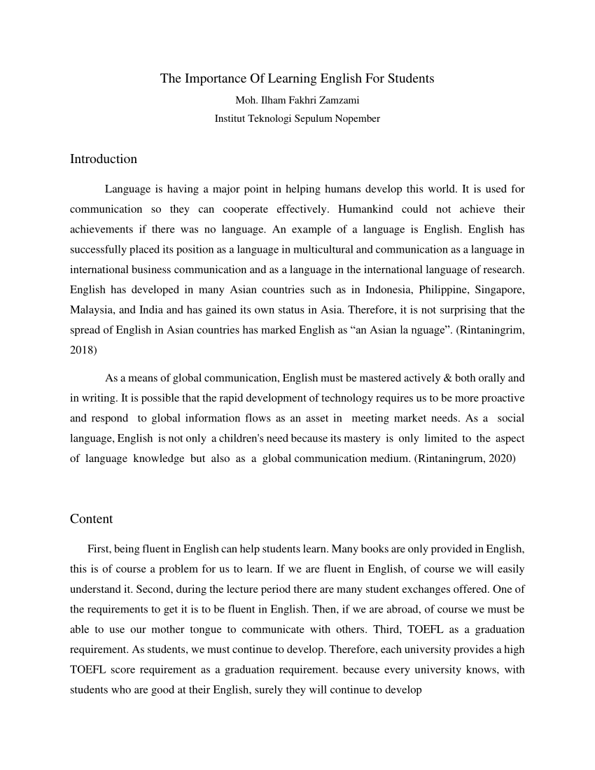 an essay about the importance of learning english