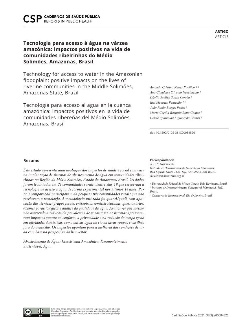 Pdf Tecnologia Para Acesso à água Na Várzea Amazônica Impactos Positivos Na Vida De 2747