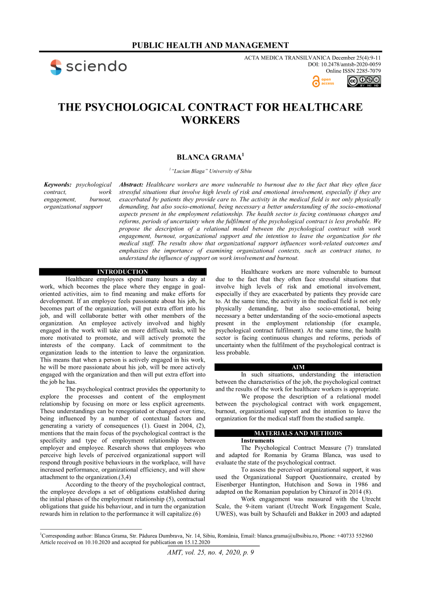 thesis of psychological contract