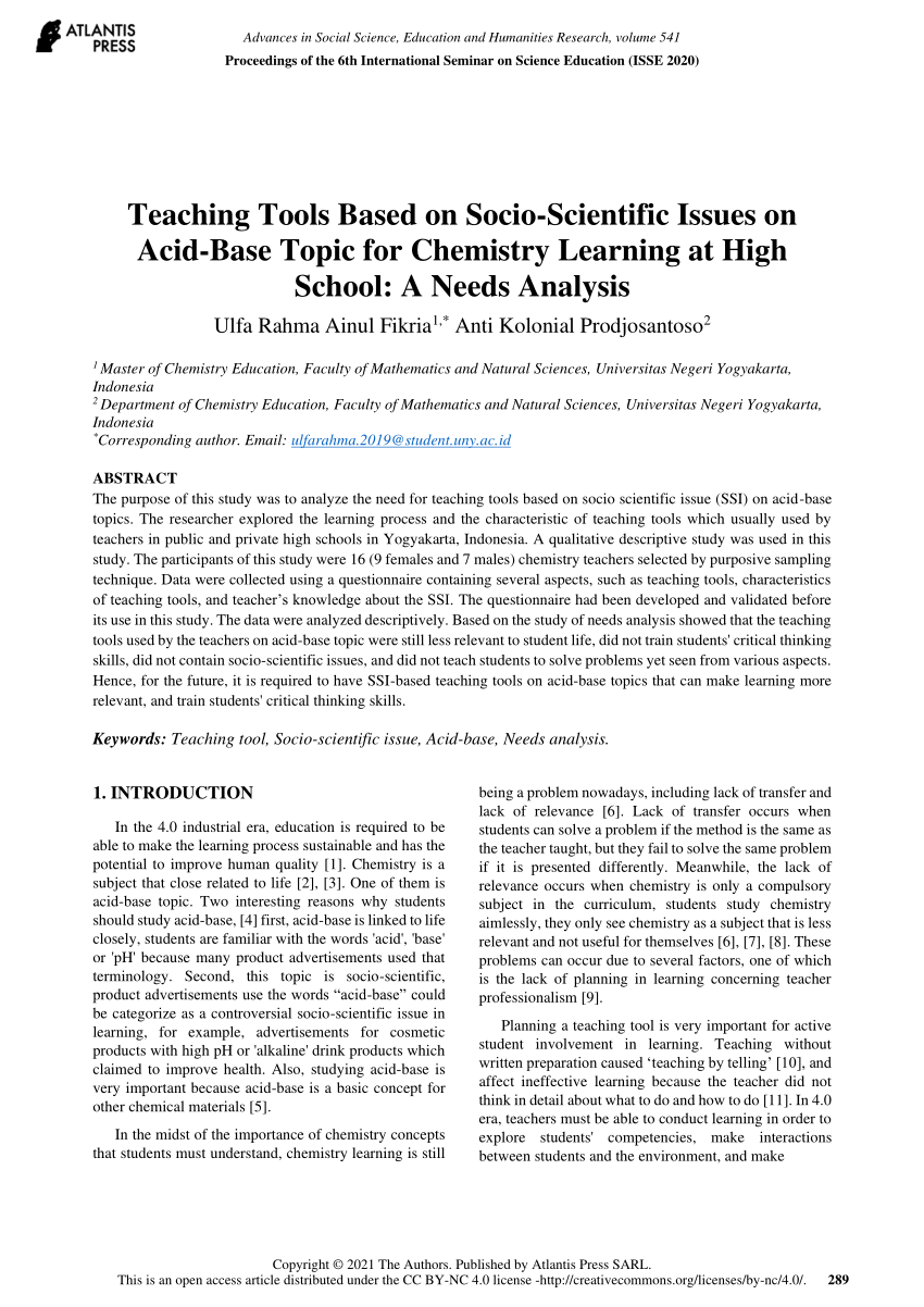 Pdf Teaching Tools Based On Socio Scientific Issues On Acid Base