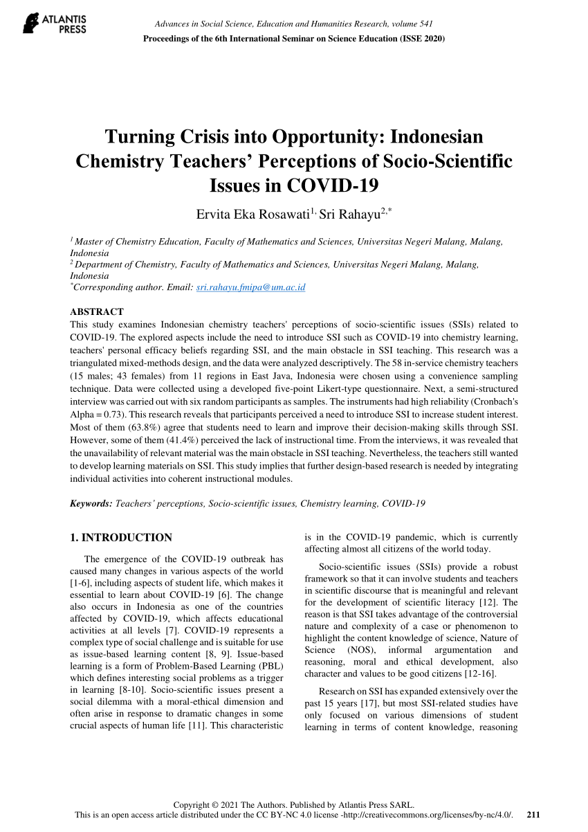 Pdf Turning Crisis Into Opportunity Indonesian Chemistry Teachers