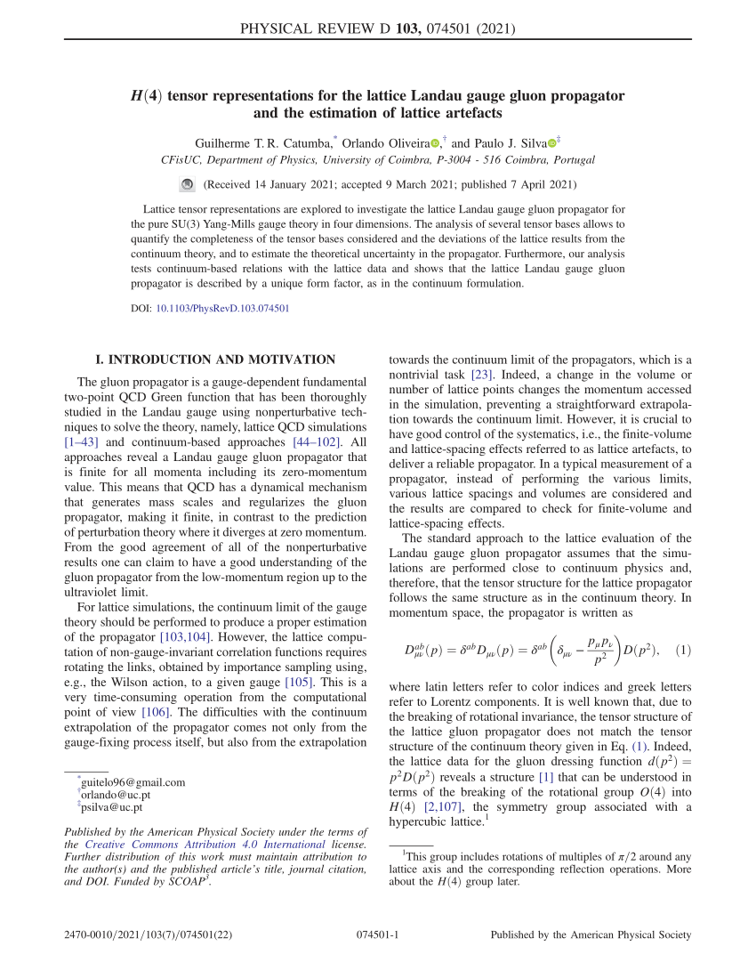 Pdf H 4 Tensor Representations For The Lattice Landau Gauge Gluon Propagator And The Estimation Of Lattice Artefacts