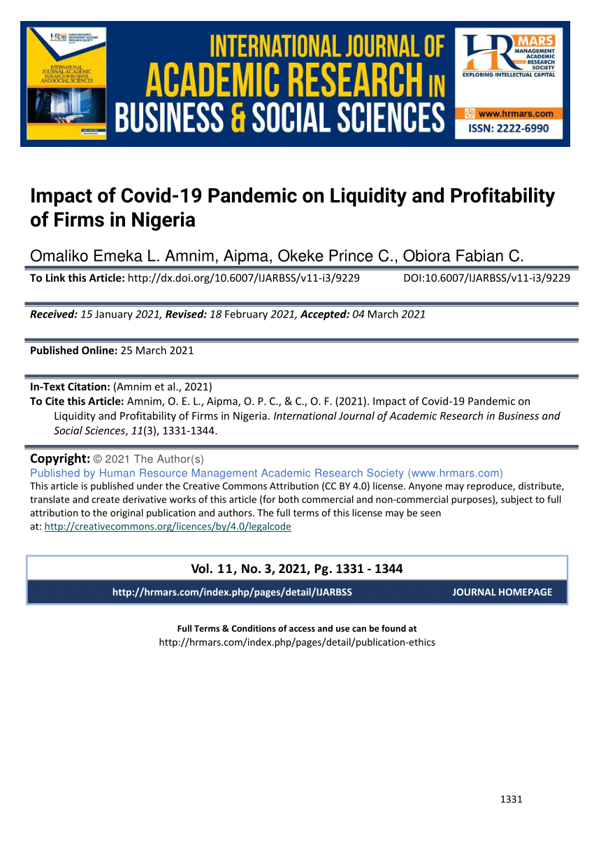 PDF) Impact of Covid-19 Pandemic on Liquidity and Profitability of Firms in  Nigeria