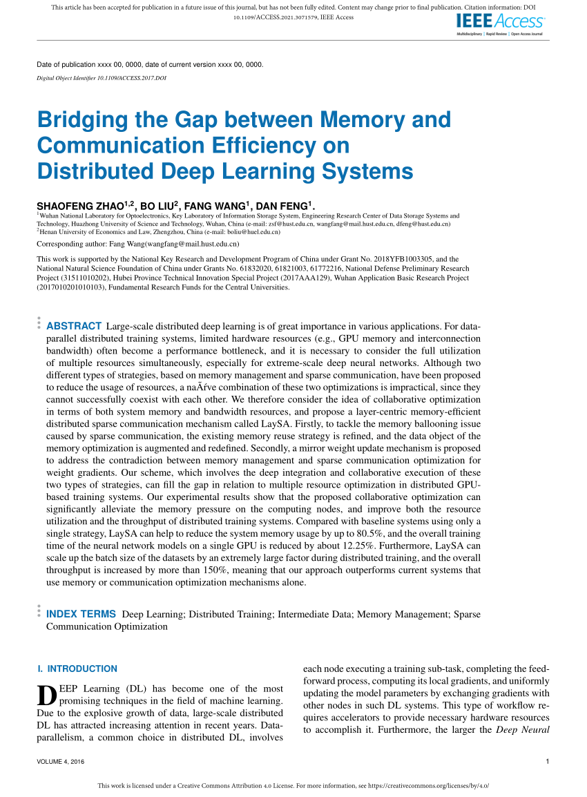 (PDF) Bridging the Gap Between Memory and Communication Efficiency on Distributed Deep Learning 