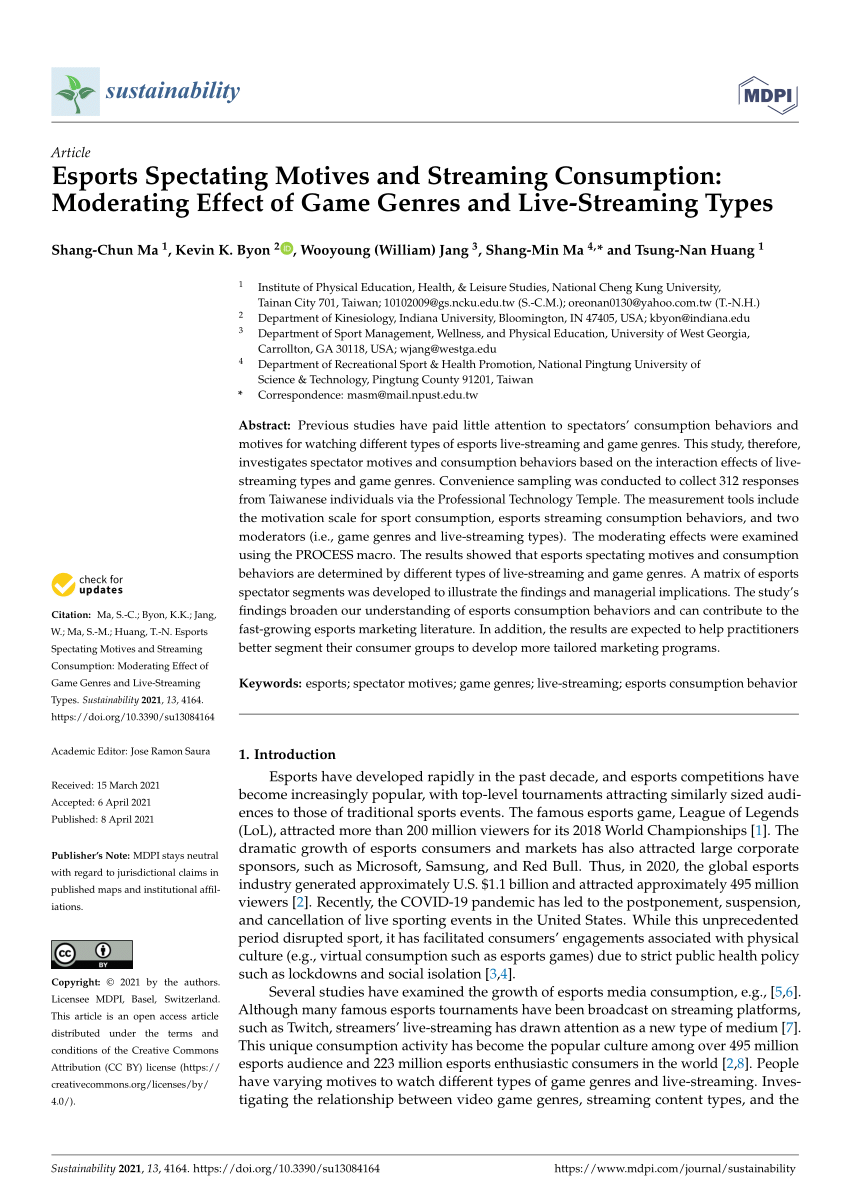 PDF) Esports Spectating Motives and Streaming Consumption Moderating Effect of Game Genres and Live-Streaming Types