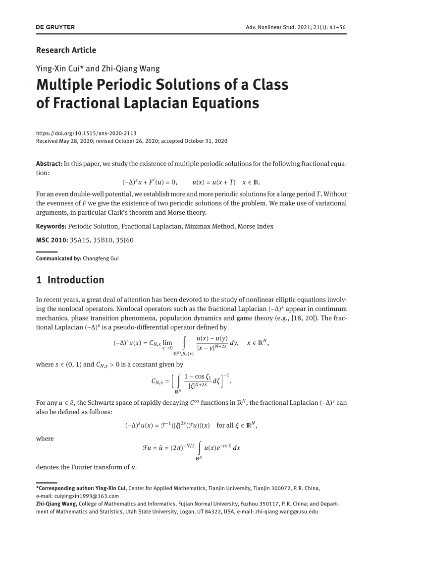 Pdf Multiple Periodic Solutions Of A Class Of Fractional Laplacian Equations