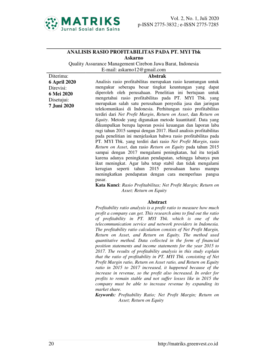 Pdf Analisis Rasio Profitabilitas Pada Pt Myi Tbk 7465