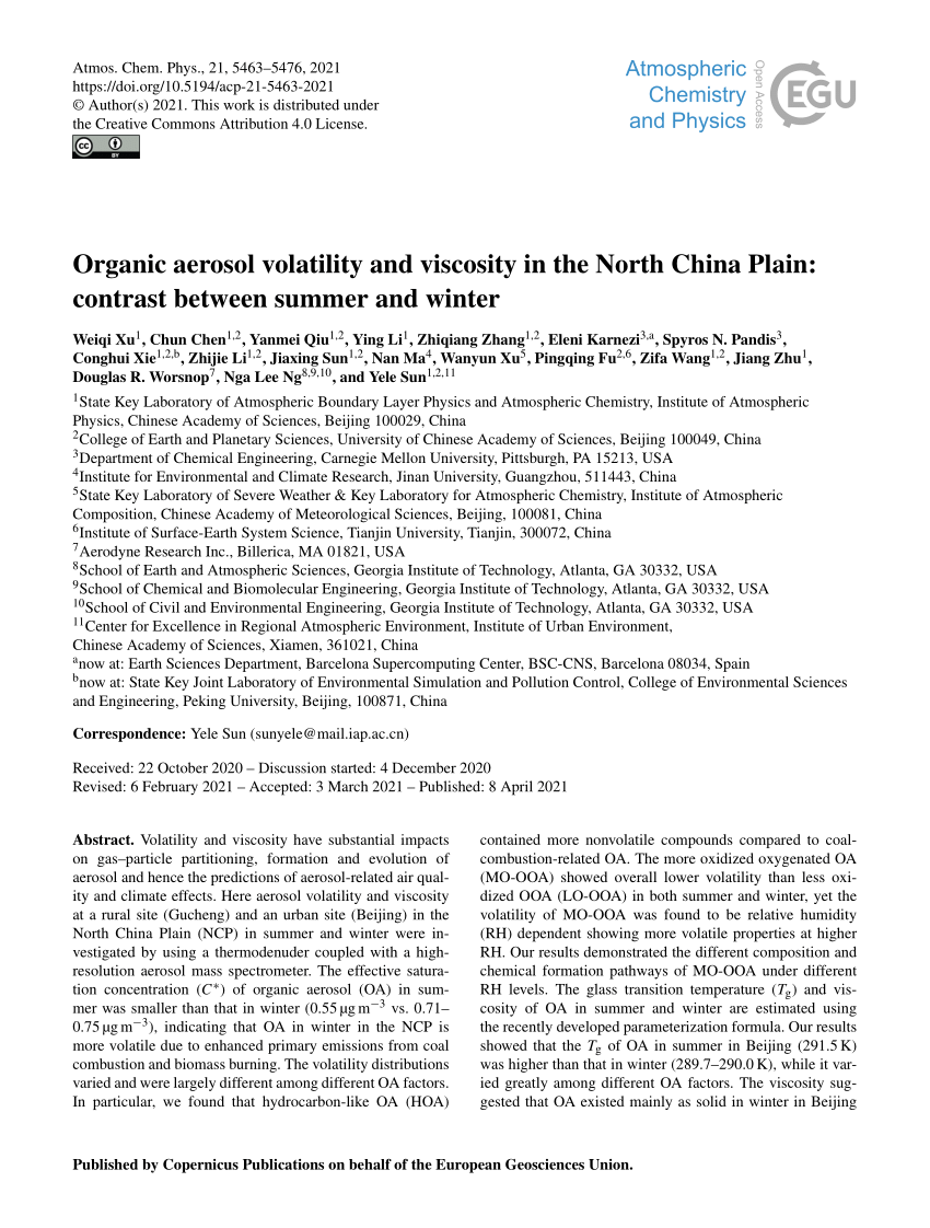 ACP - Impact of aging on the sources, volatility, and viscosity of organic  aerosols in Chinese outflows