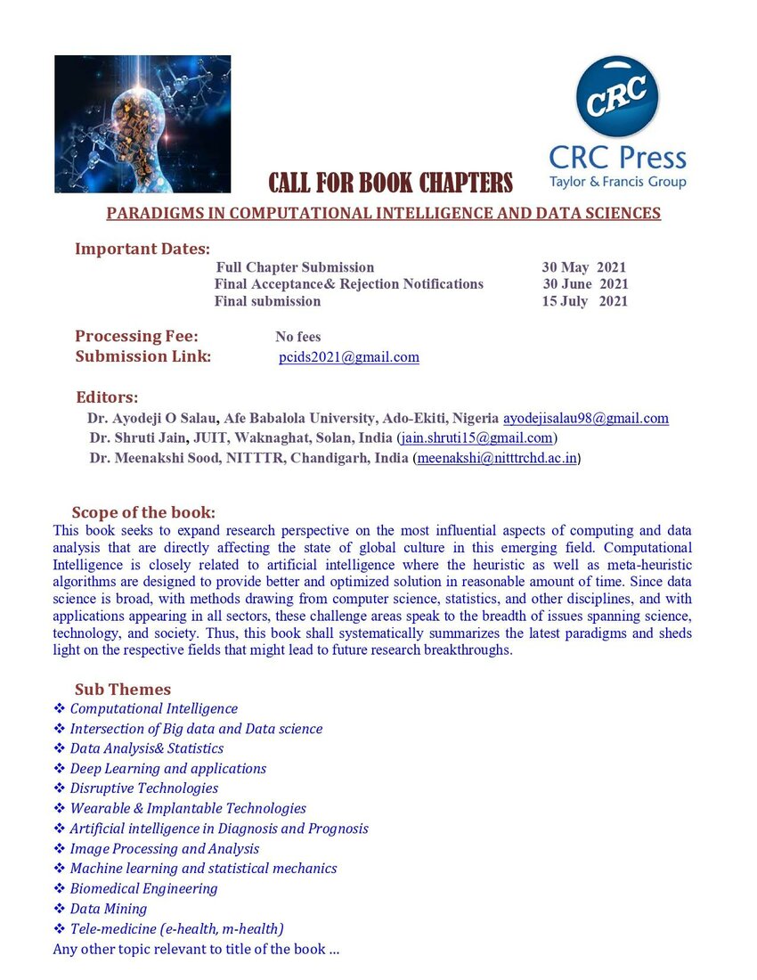 (PDF) CALL FOR BOOK CHAPTER FOR CRC PUBLICATION