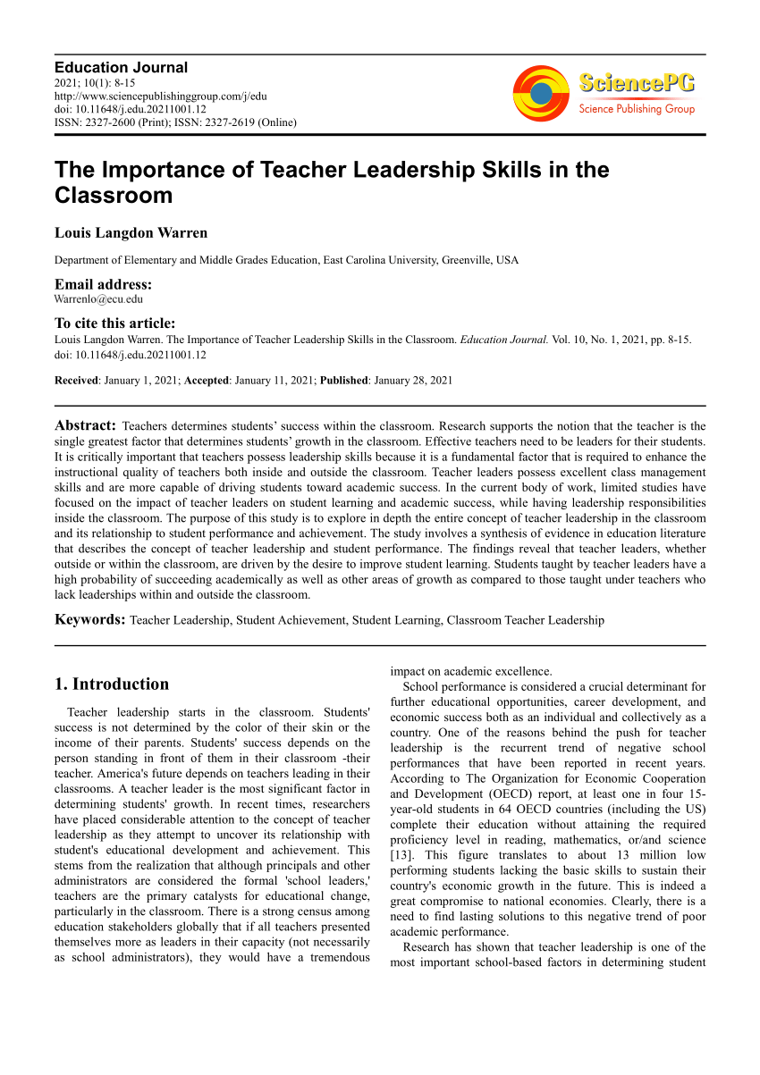 teacher as a leader in the classroom essay