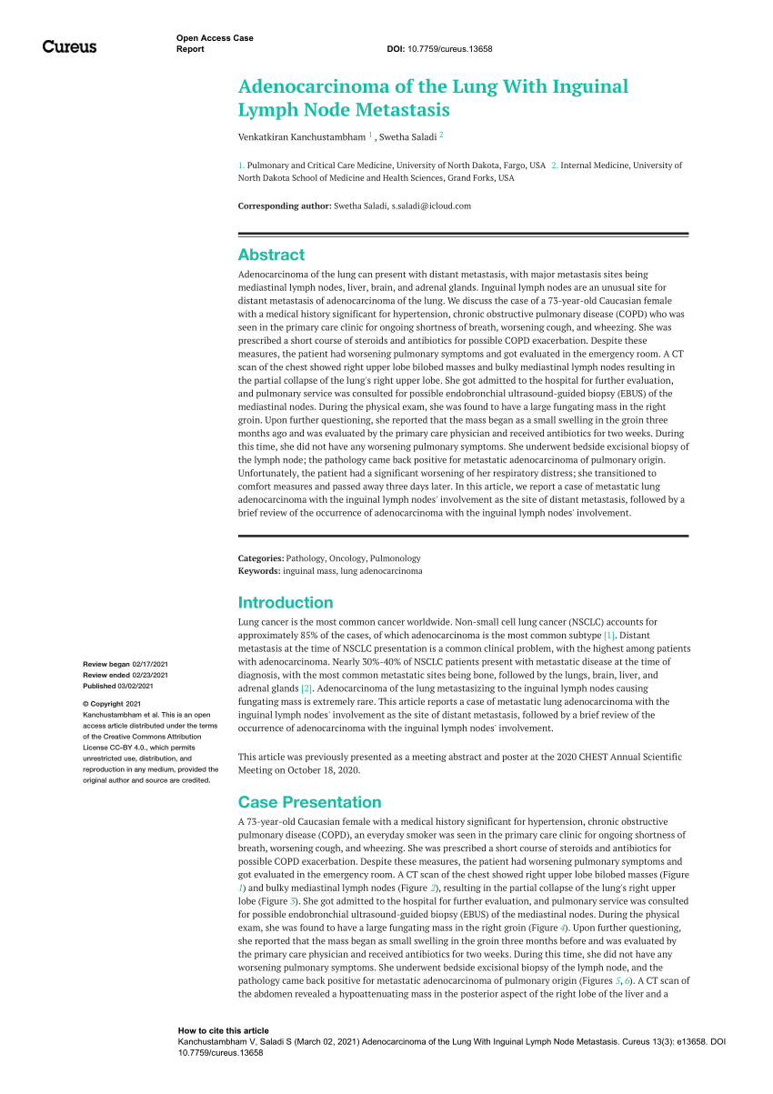 Pdf Adenocarcinoma Of The Lung With Inguinal Lymph Node Metastasis 