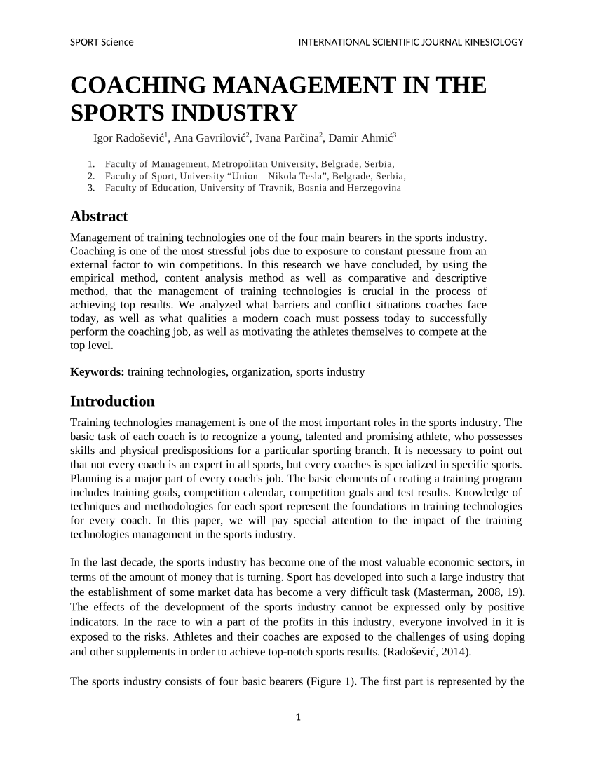 (PDF) COACHING MANAGEMENT IN THE SPORTS INDUSTRY