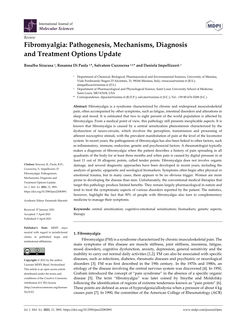 PDF) Fibromyalgia: Pathogenesis, Mechanisms, Diagnosis and Treatment  Options Update