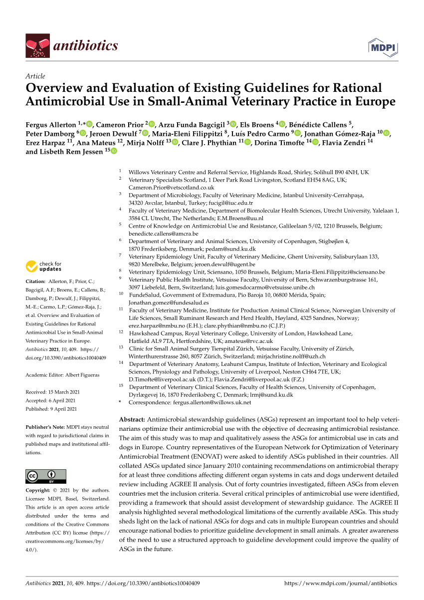 Pdf Overview And Evaluation Of Existing Guidelines For Rational Antimicrobial Use In Small Animal Veterinary Practice In Europe