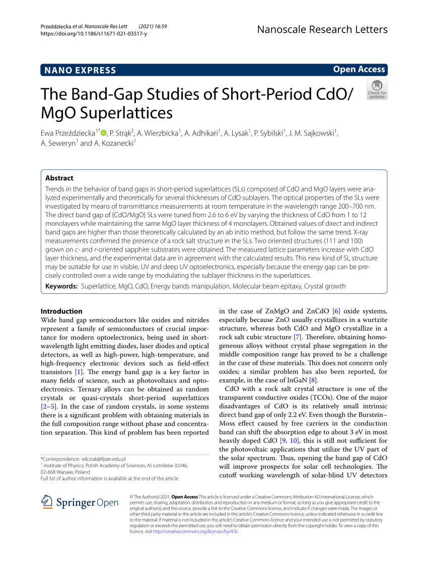 PDF) The Band-Gap Studies of Short-Period CdO/MgO Superlattices